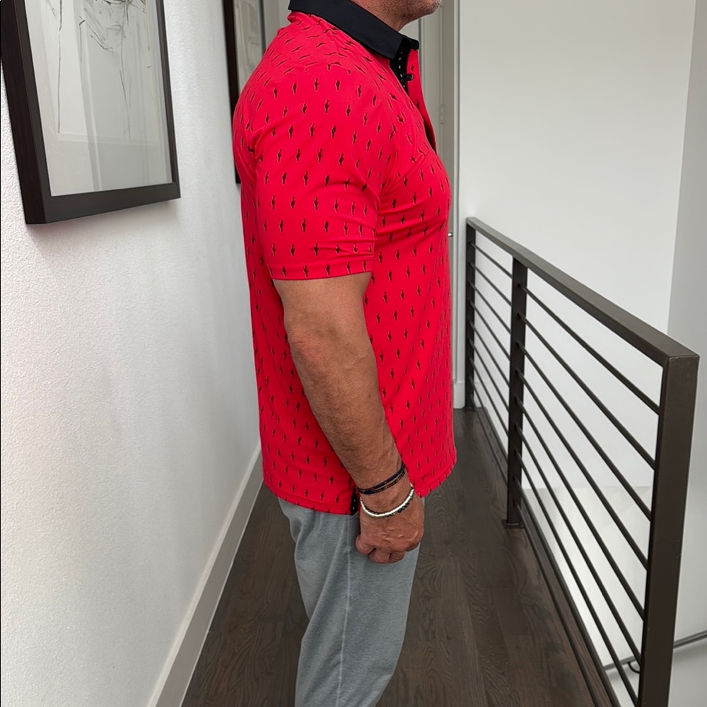 PXG Red Polo Shirt with Black Collar and Textured Fabric - Picture 3 of 4